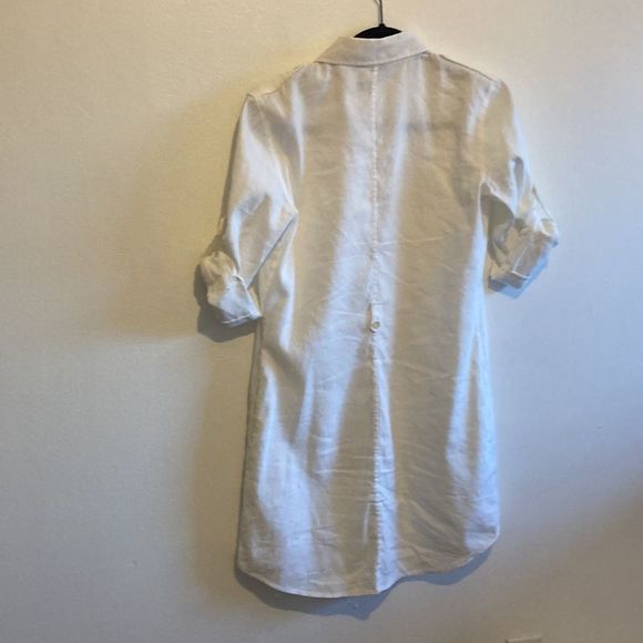 COPY - Theory White Cotton Tunic 3/4 Sleeve Button Up Pocket Dress - Picture 6 of 7